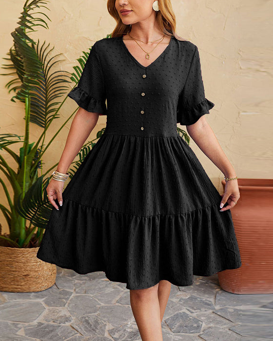 Elegant buttoned ruffled A-line dress