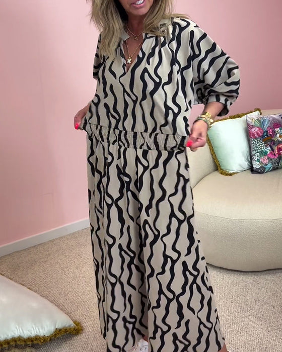 Geometric Print Dress with Pockets