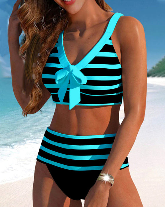 High Waist Stripe Print Bikinis