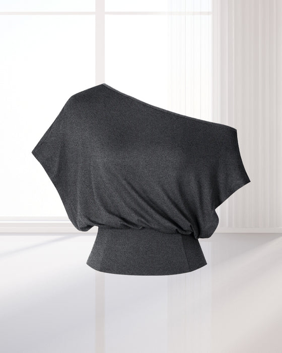 Asymmetrical Hem Fitted Batwing T-Shirt
