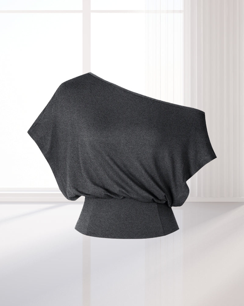 Asymmetrical Hem Fitted Batwing T-Shirt