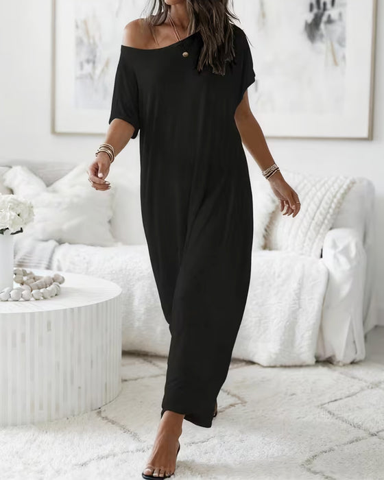 Solid-Color Long Casual Dress