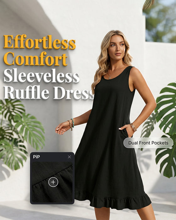 Sleeveless Solid Ruffle Dress