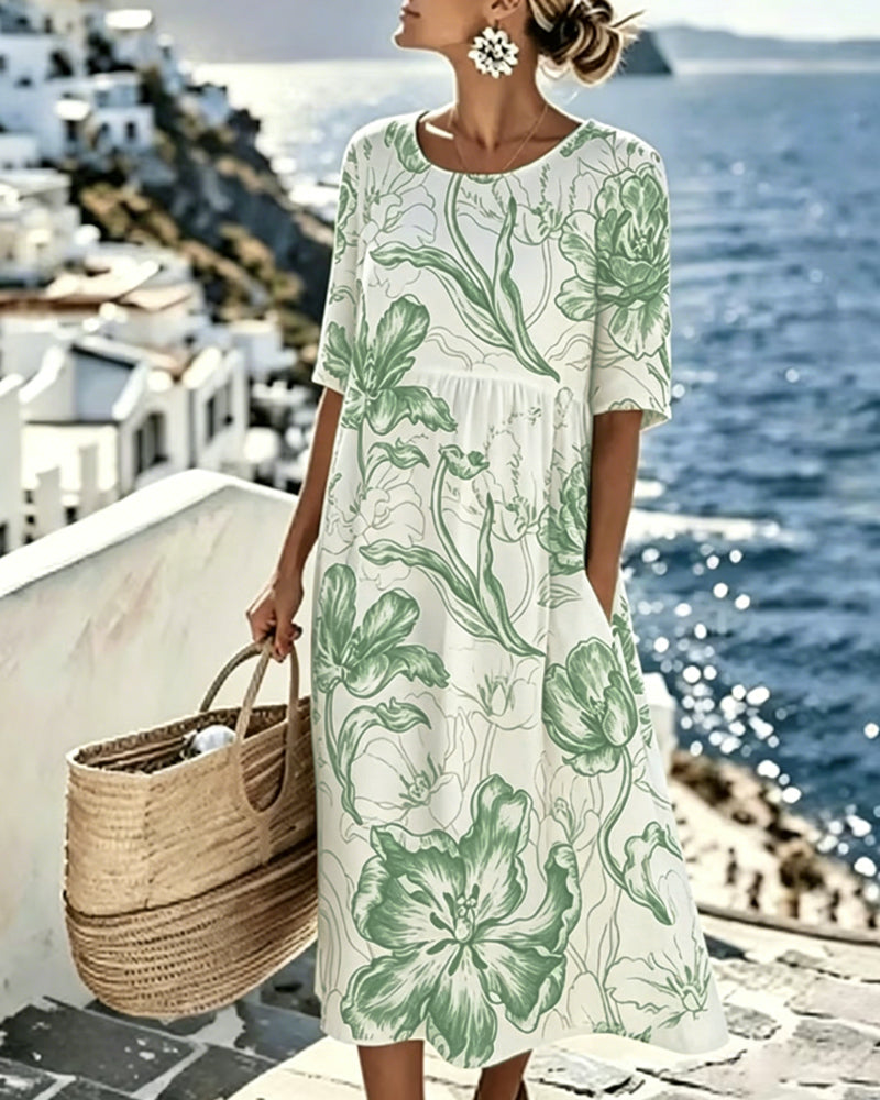 Half Sleeve Printed Dress