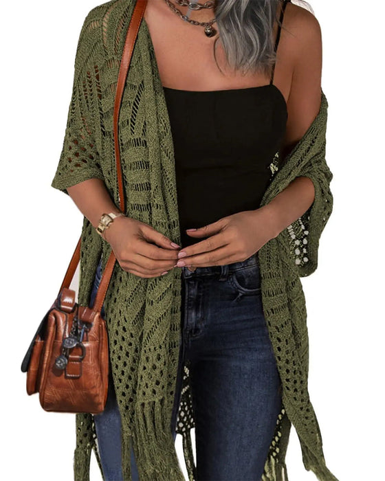 Cut-Out Fringe Detail Cardigan