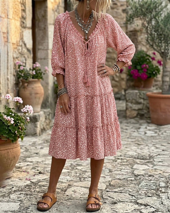 Floral Print Ruffled Tie Dress