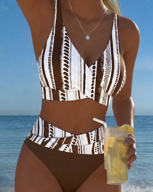 Hand-Drawn Stripe Cross Wrap Bikini