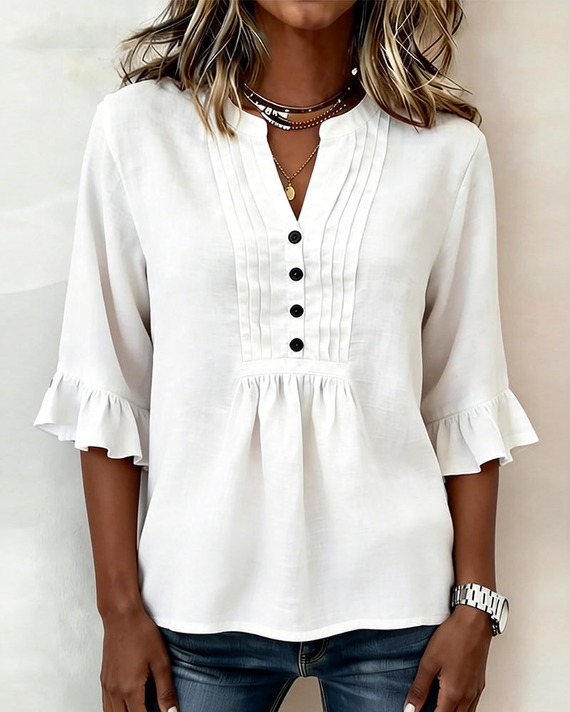 Ruffled Frilled Solid Color Blouse