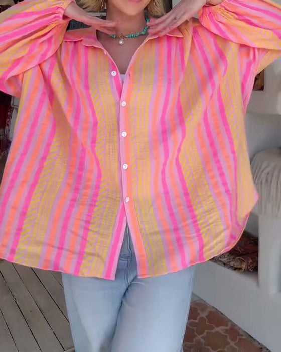 Color-Block Striped Loose Shirt