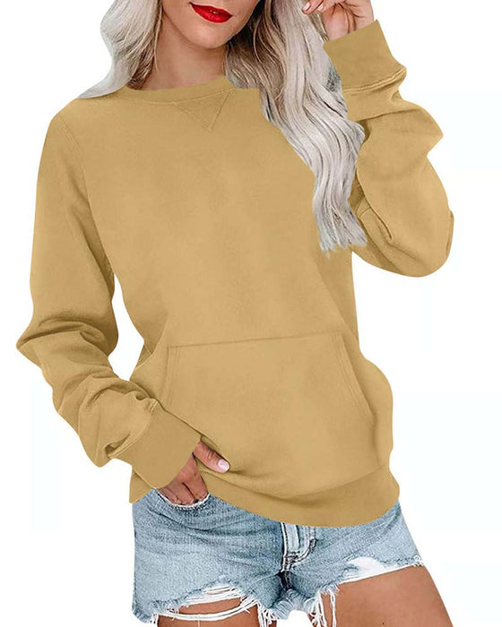 Solid Color Round Neck Long Sleeve Casual Sweatshirt