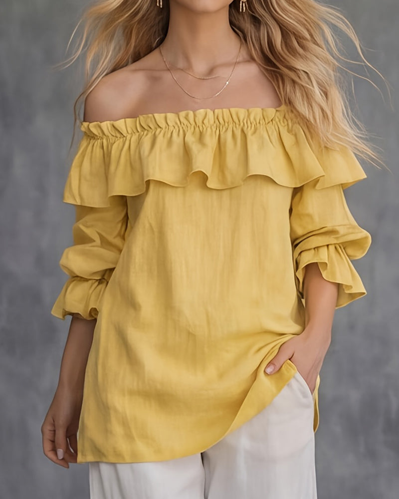 Off-Shoulder Ruffle Solid Loose Blouse