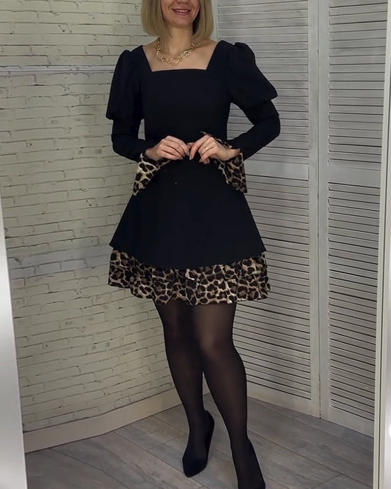Elegant puff sleeve leopard print dress
