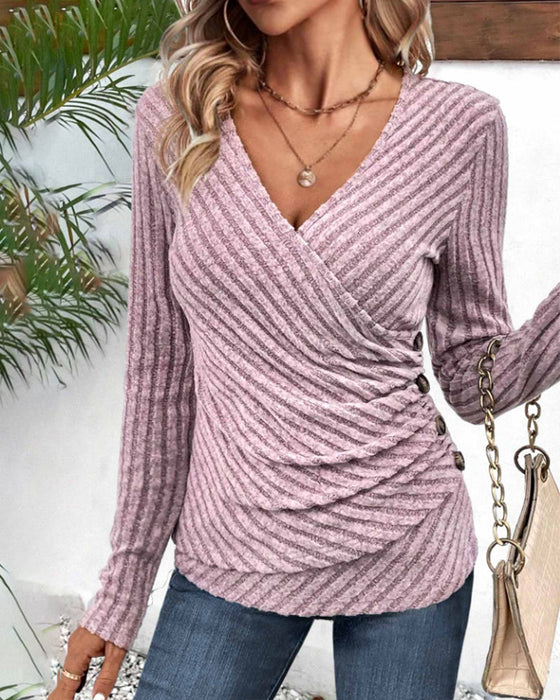 V-neck long-sleeved top