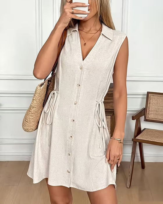 V-Neck Sleeveless Lace-Up Waist Dress