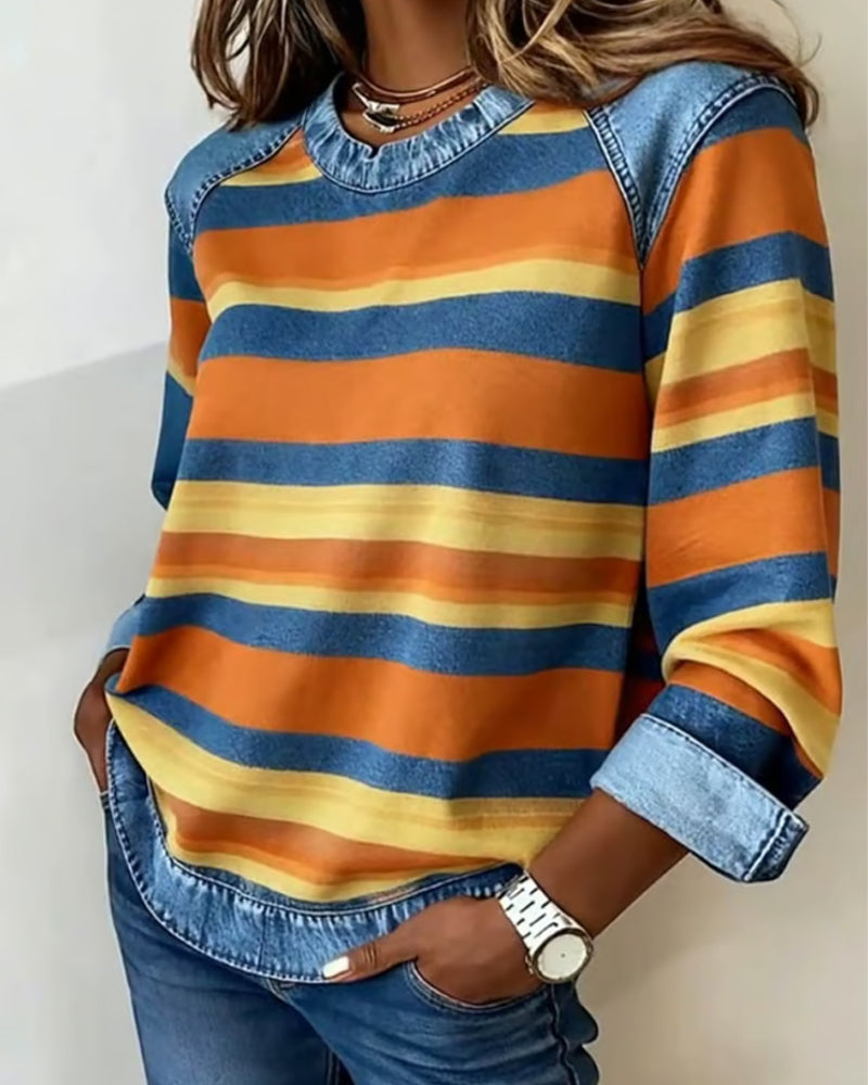 Plaid Color Block Patchwork Sweatshirt