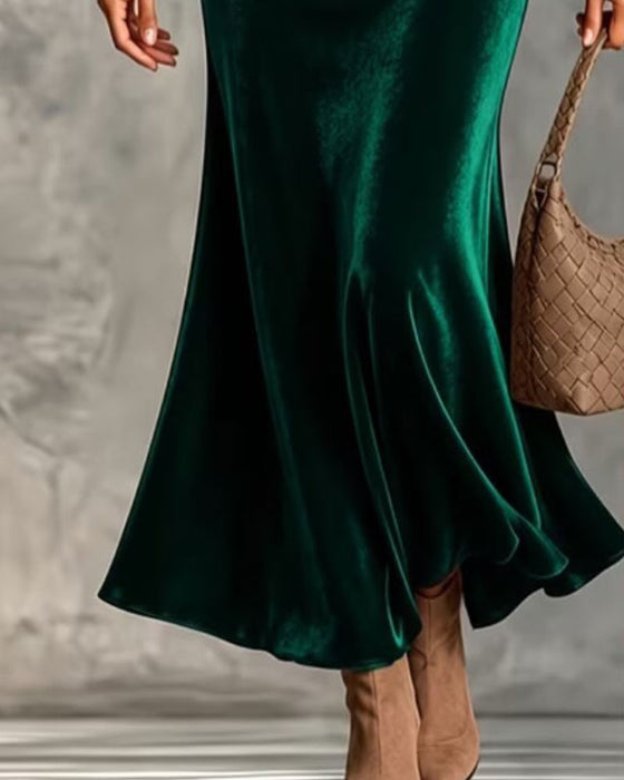 High Collar Bat Short Sleeve Fishtail Dress