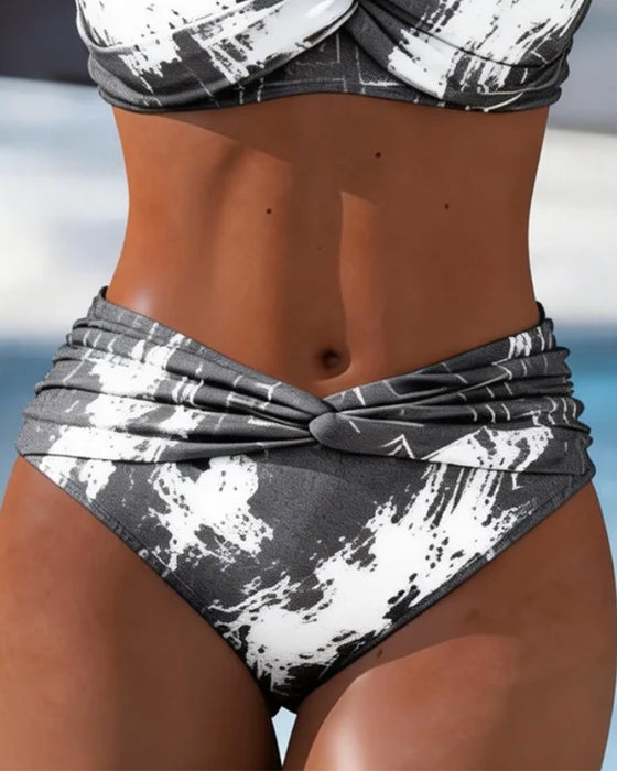 Halter Pleated Metal Button Bikini
