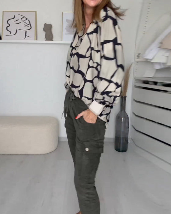 Trendy V Neck Printed Blouse