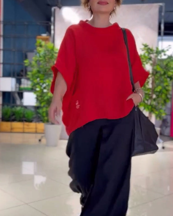 Solid Color Loose Roud Neck Top