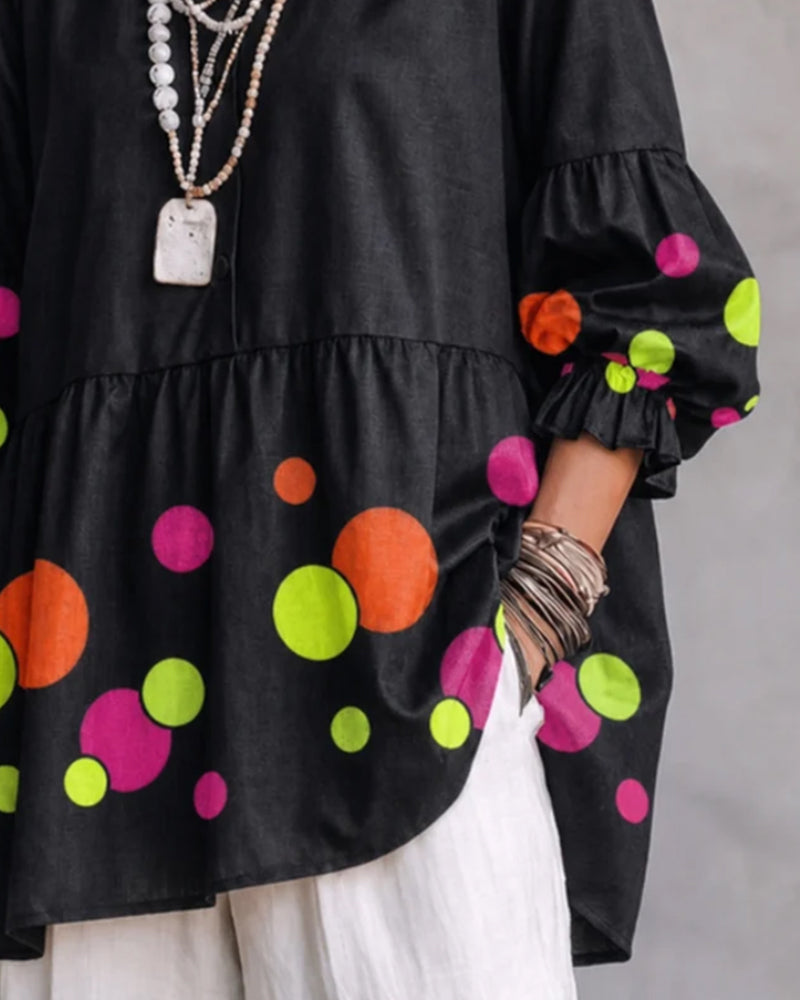 Colorful Polka-Dot Print Blouse
