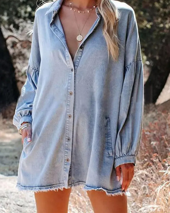 Bubble Sleeve Button Casual Blouse