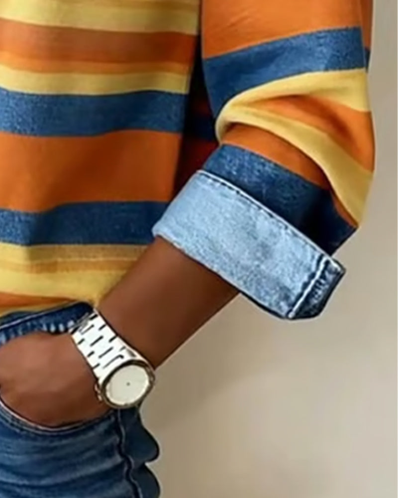 Plaid Color Block Patchwork Sweatshirt