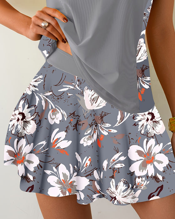 Sleeveless Patchwork Floral Tankini