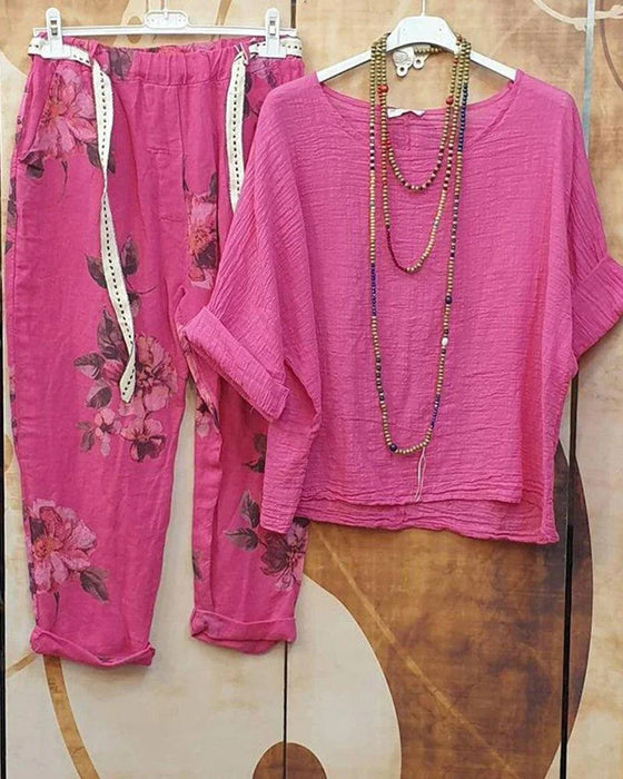 Floral printing casual two-piece suits