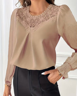 Lace Patchwork Balloon Sleeve Blouse