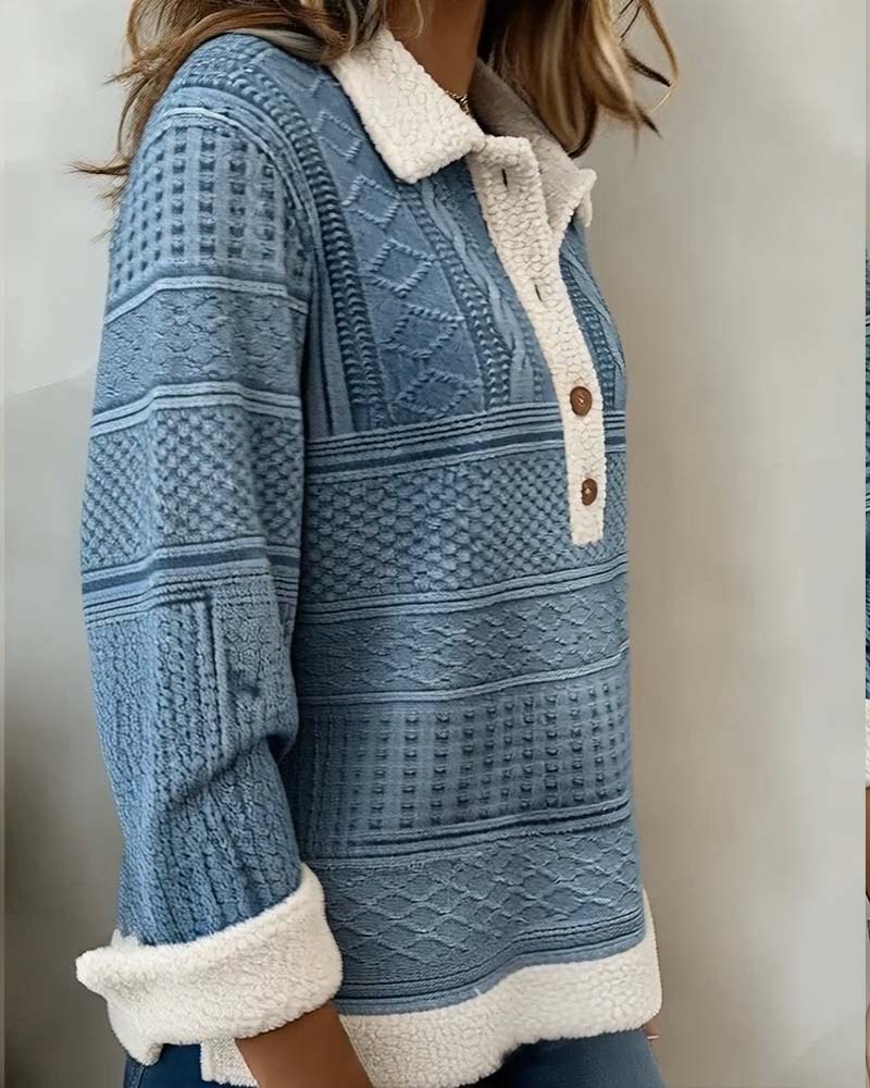 Collared Patchwork Fashion Casual Sweatshirt