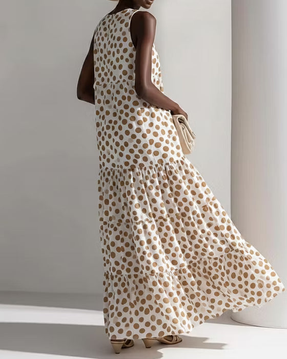 Crew Neck Vintage Polka Dot Sleeveless Dress