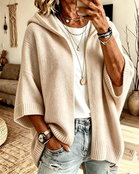 3/4 Sleeve Hooded Casual Cardigan