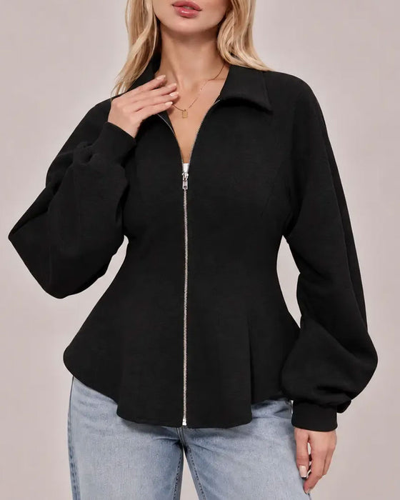 Lapel Zippered Pleated Waist Coat
