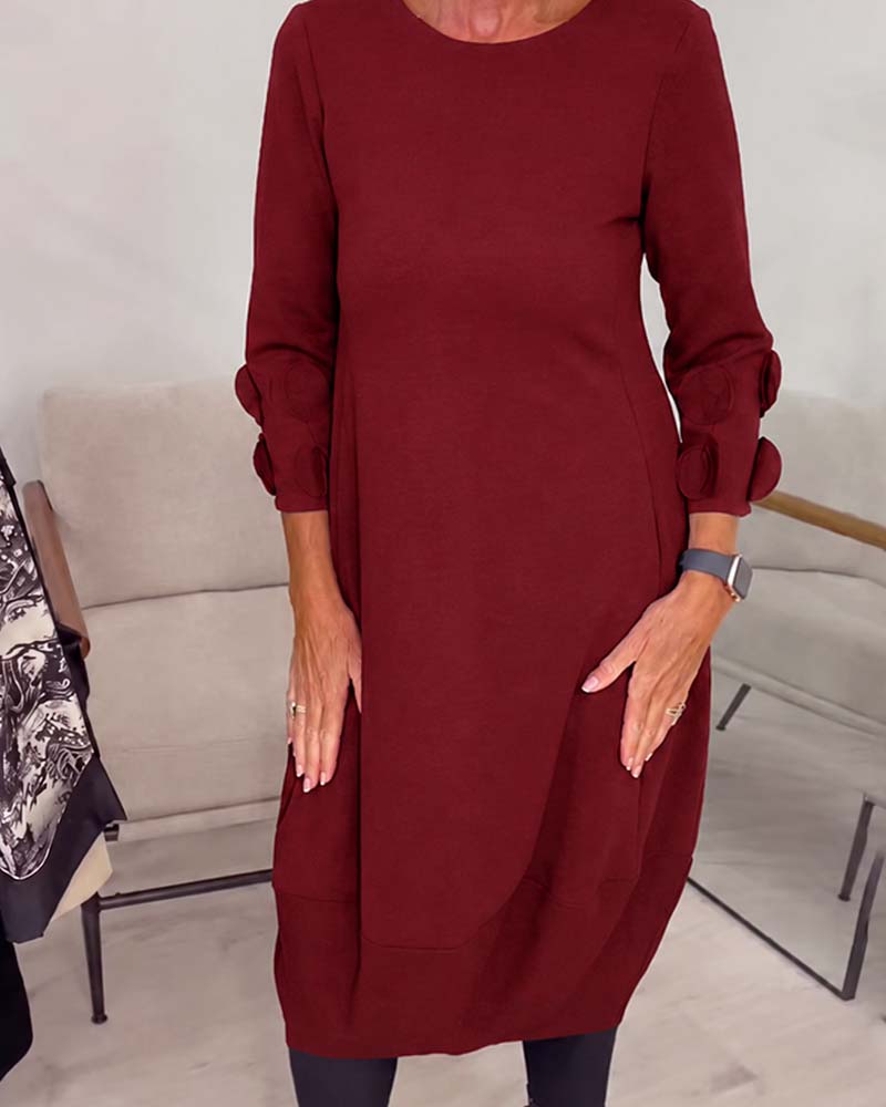 Crewneck Loose Fit Draped Casual Dress
