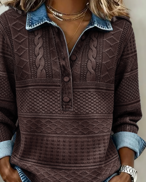 Fashionable Half Button Lapel Sweatshirt