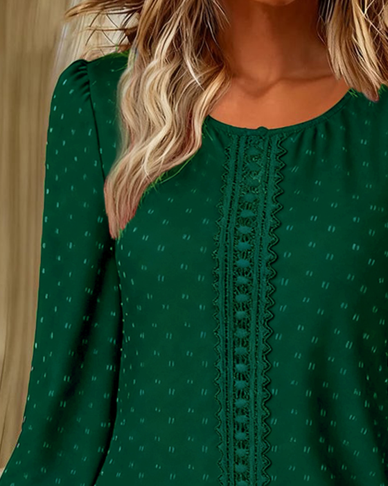 Round Neck Puff Sleeve Blouses