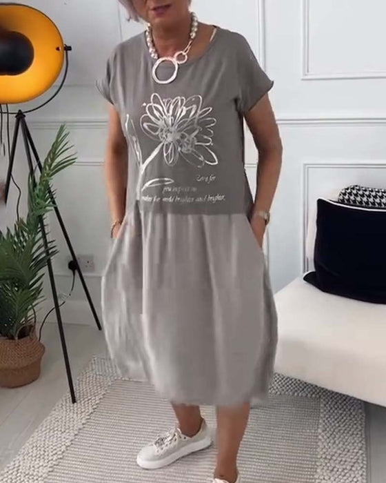 Round neck short sleeve printed dress