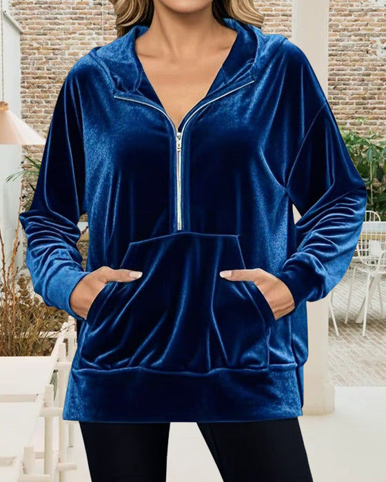 Half-Zip Velvet Hoodie