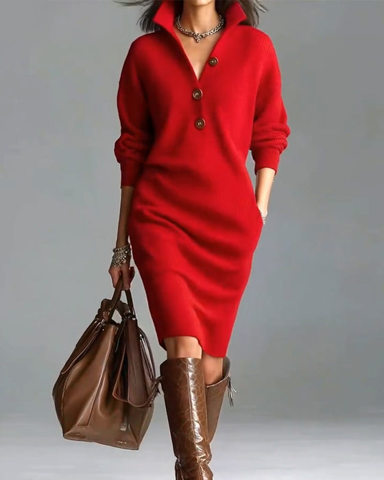 Casual Solid Color Autumn And Winter Sweater Dress