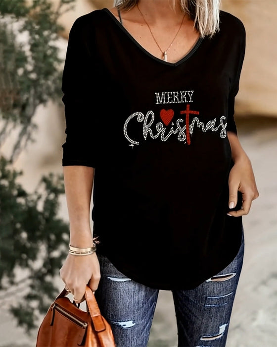 Christmas Themed Letter Print Top