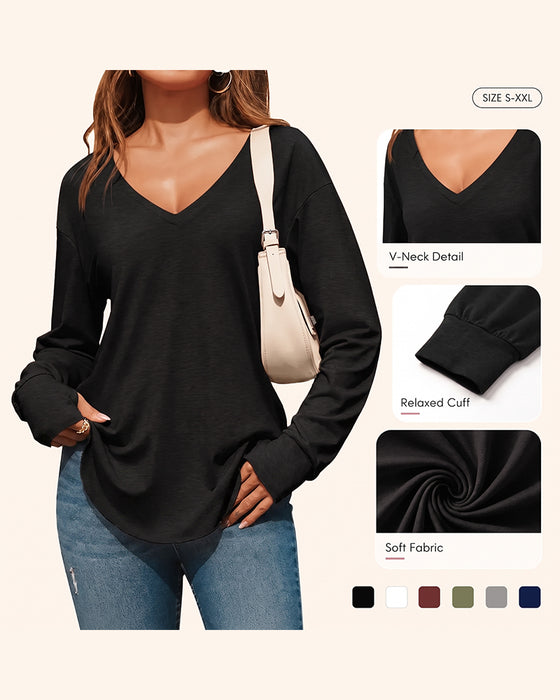 V-Neck Drop-Shoulder Solid Loose-Fit Top