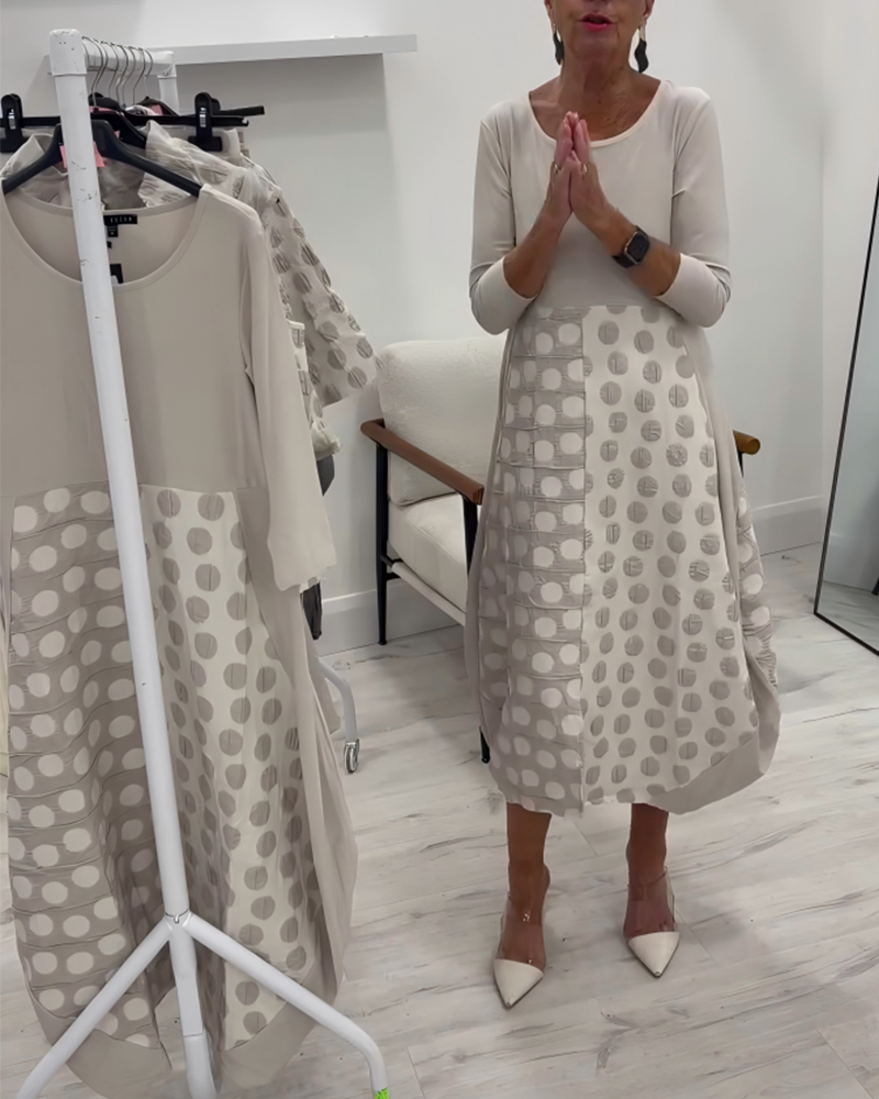 Round Neck Polka Dot Patchwork Tulip Dress