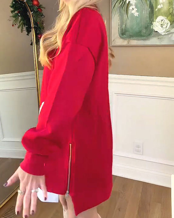 Santa Claus Print Spliced Sweatshirt Dress