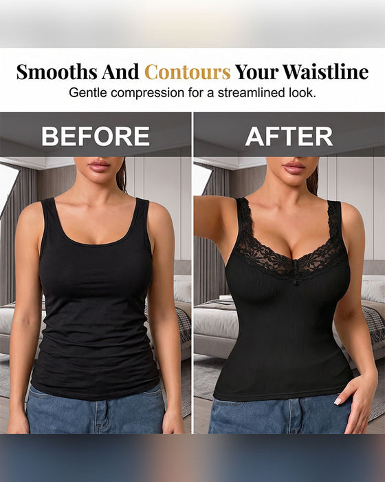 Solid Color V-Neck Lace Tank Top