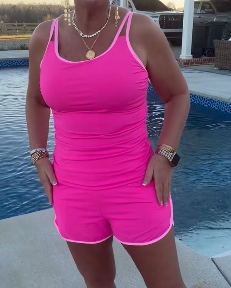 Color Contrast Piping Tankini