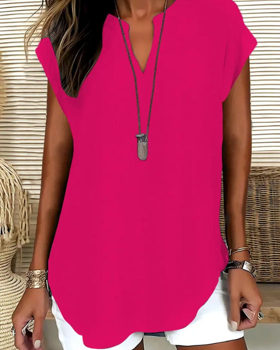 Casual Drop Shoulder V-Neck Short Sleeve Blouse