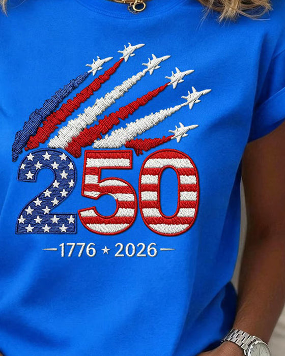 Flag Plane Print Short Sleeve T-Shirt