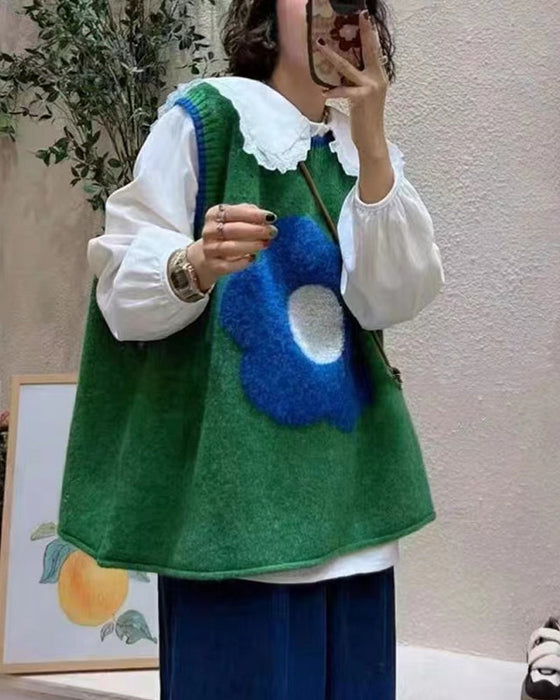 Round neck floral sweater vest