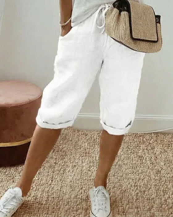 Solid color drawstring comfortable trousers