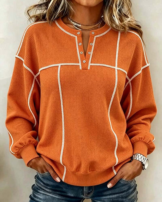 V-Neck Line Long Sleeve Sweatshirt